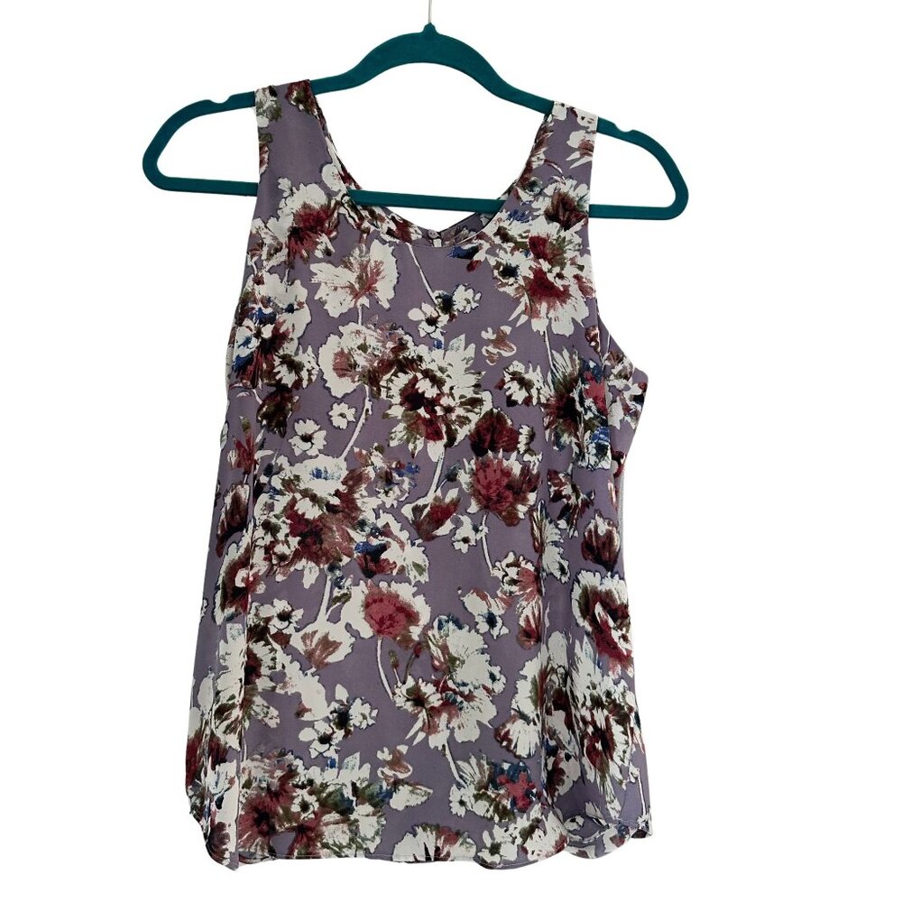 Violet + Claire Floral Sleeveless Tank Top Lavender Purple Watercolor Size S